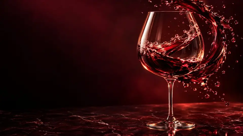 A안 첫 화면 영상의 프레임: 루비빛 와인이 크리스털 잔을 감싸며 흐릅니다