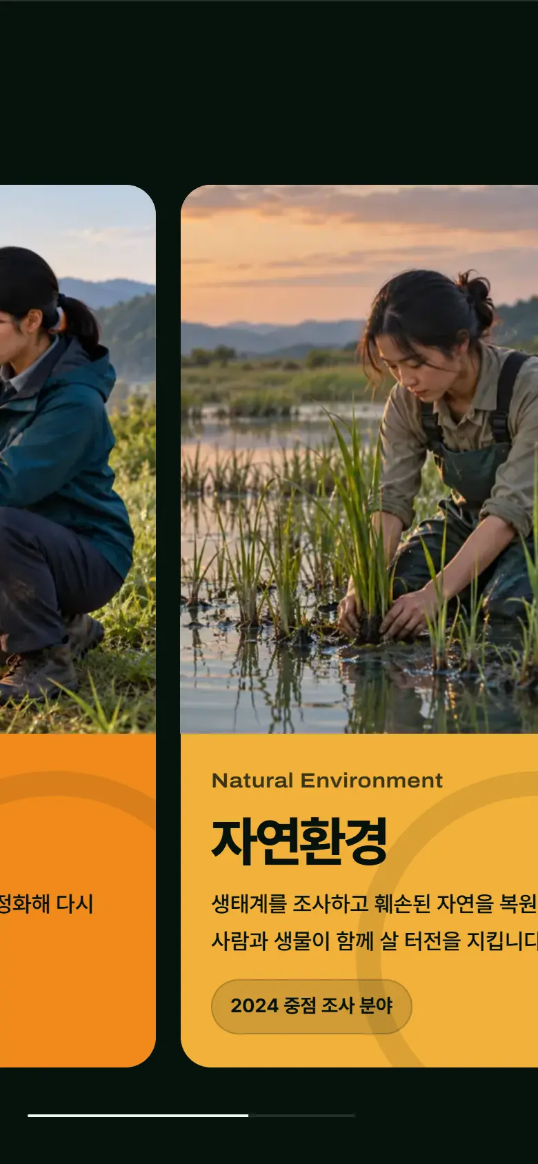 시안 B · 일곱 분야 모바일 화면