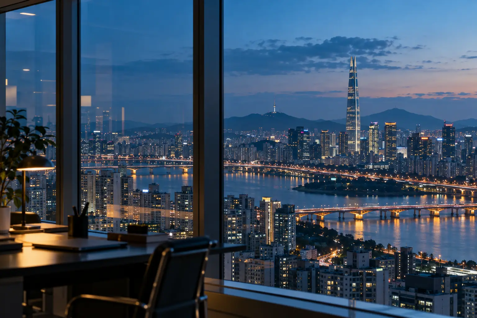 한강이 내려다보이는 창가입니다. 문의 장면의 배경이 됩니다.