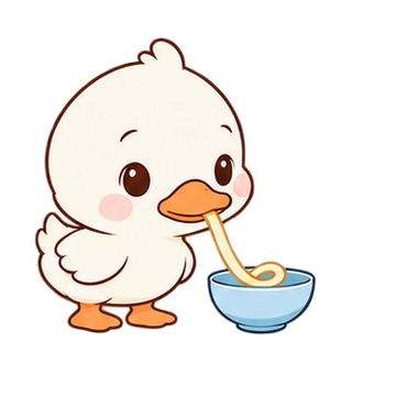 크림아기오리 움직이는 스티커 — 국수후루룩