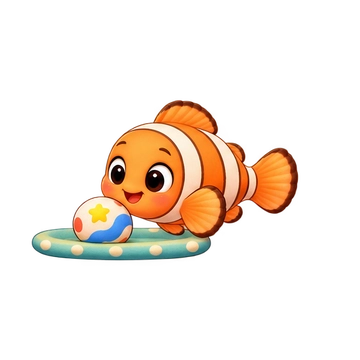 귤빛아기흰동가리 움직이는 스티커 — 공굴리기