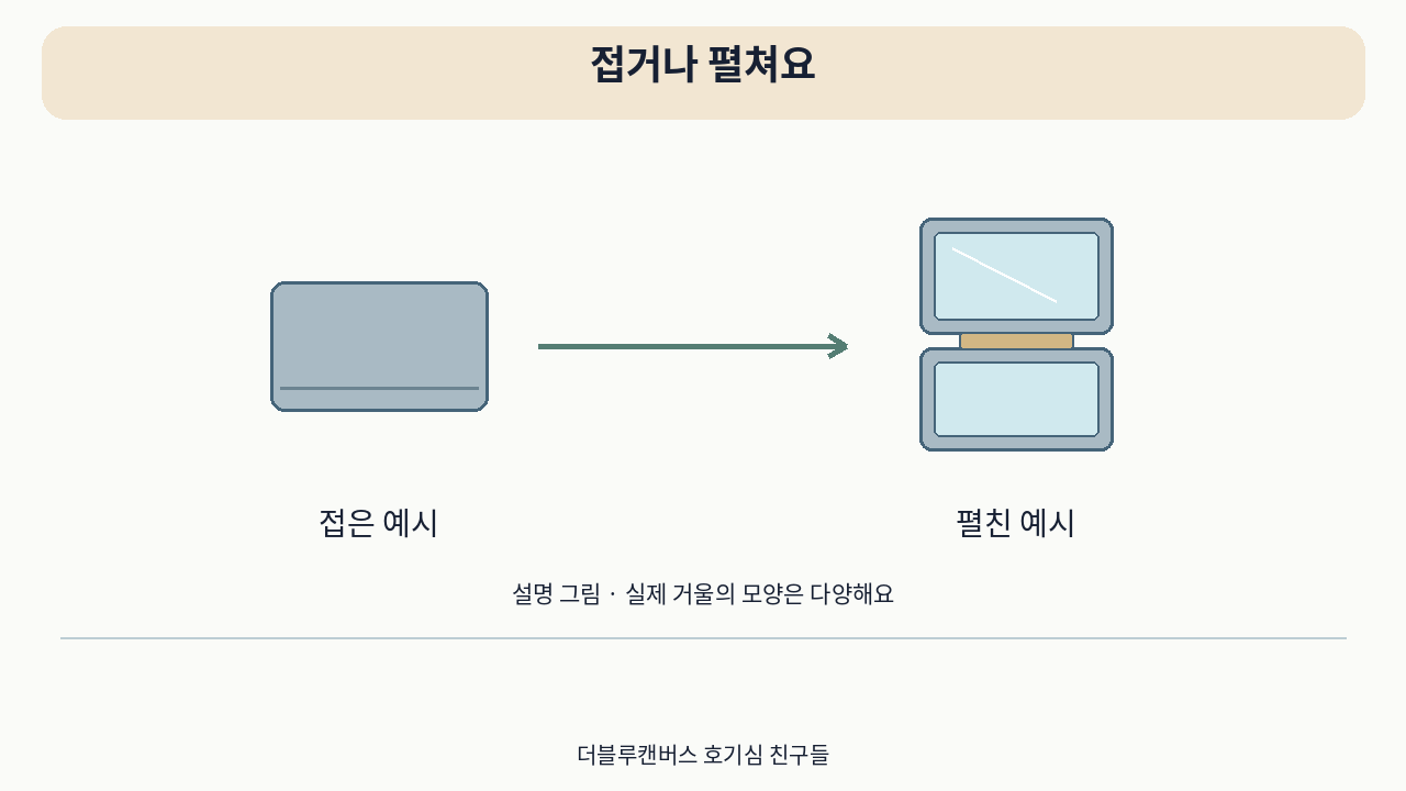 소개 영상의 설명 그림 · 접거나 펼쳐요. 실제 사용 사진이 아니에요.
