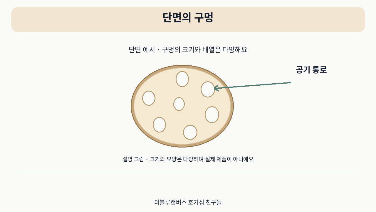 소개 영상의 설명 그림 · 단면의 구멍. 실제 사용 사진이 아니에요.