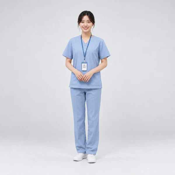 하늘색 스크럽을 입은 간호사