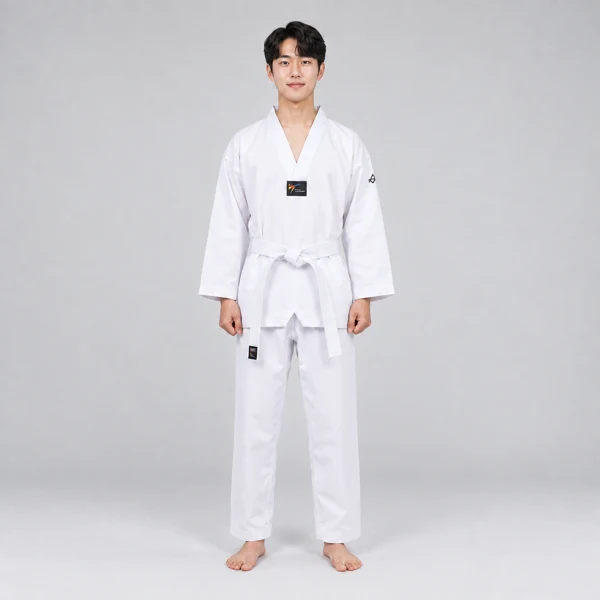 흰 태권도 도복을 입은 청년